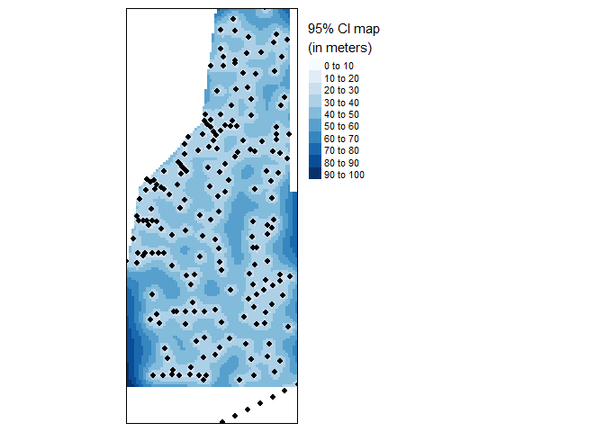 95% Confidence Interval map of final kriged interpolation of the detrended (fake) soil total phosphorus values across the study area.