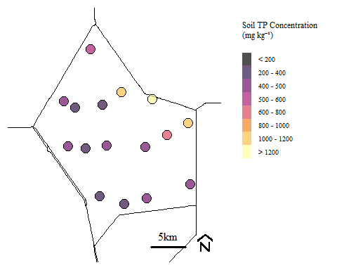 Soil total phosphorus concentration within Water Conservation Area 2A during Phase I sampling.