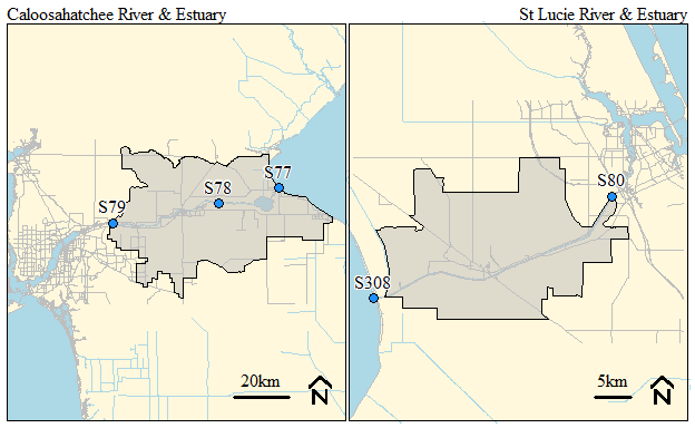 Caloosahatchee and St Lucie watersheds.